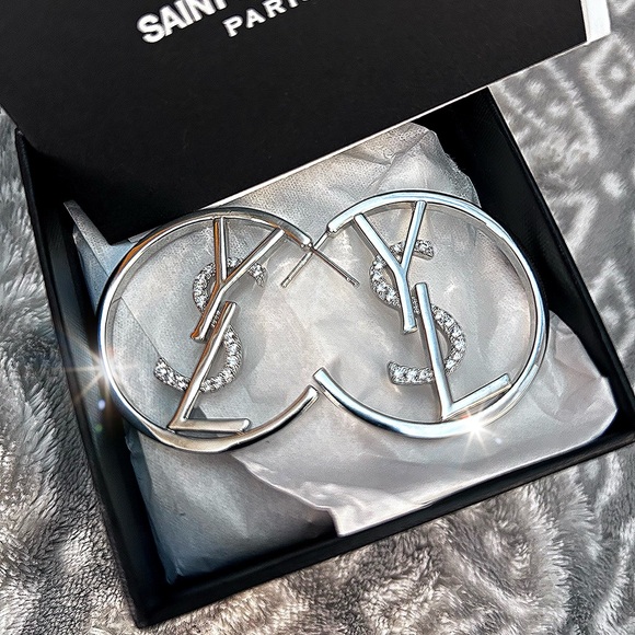 Authentic YSL Saint Laurent Monogram-Hoop Logo Earring Set - Picture 17 of 17